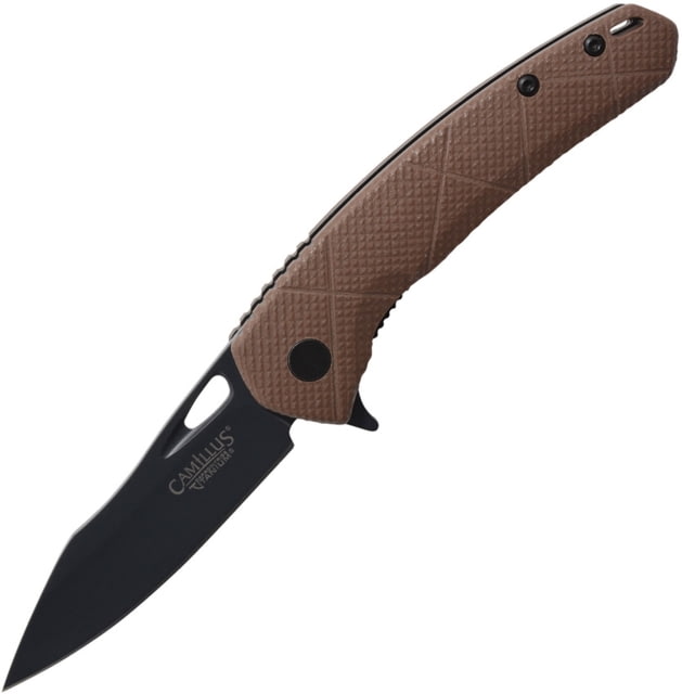 Camillus Knives Blaze Linerlock Brown Folding Knife 2.75in Carbonitride Titanium Coated D2 Tool Steel Blade Coyote Brown Textured G10 Handle Quick - Camillus Knives