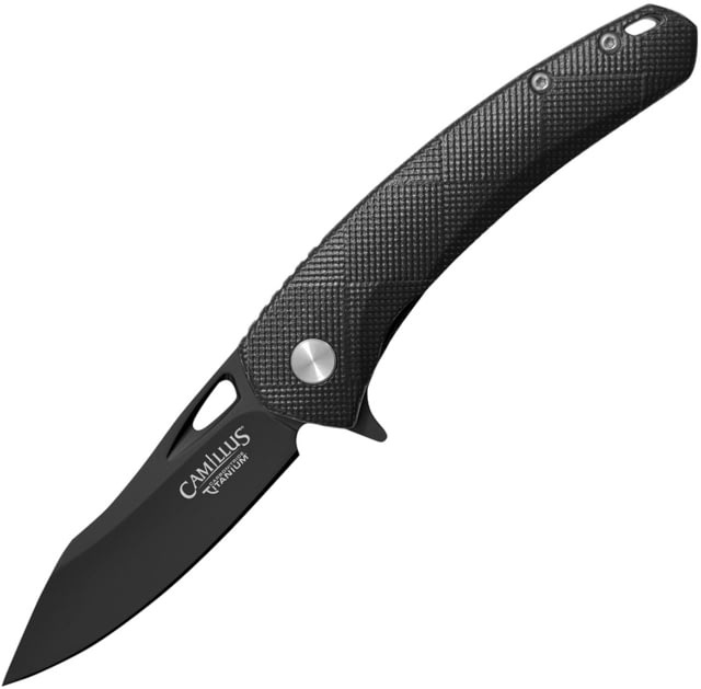 Camillus Knives Blaze Linerlock Folding Knife 2.75in Black Carbonitride Titanium Coated D2 Tool Steel Blade Black G10 Handle Thumb Pull Pocket Clip - Camillus Knives