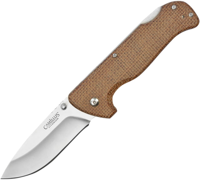 Camillus Knives Bushcrafter Knife 3.5" satin finish 12C27 Sandvik stainless drop poi Brown micarta handle - Camillus Knives