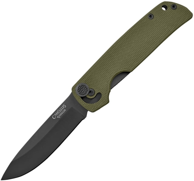 Camillus Knives Cuda Mini Linerlock Folding Knife 2.75in Black Carbonitride Titanium Coated Aus-8 SS Drop Point OD Green G10 Handle Pocket Clip Quick - Camillus Knives
