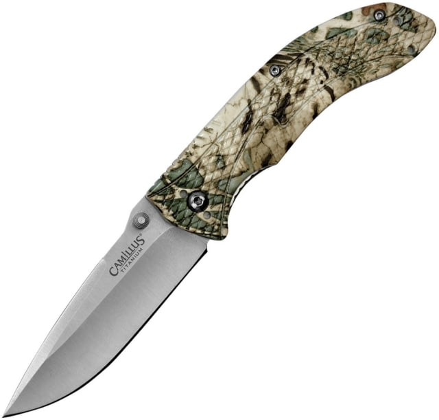 Camillus Knives Guise Linerlock Folding Knife 3in Titanium Coated 420 SS Drop Point Prym1 Camo Handle Thumb Stud Pocket Clip Prym1 camo - Camillus Knives