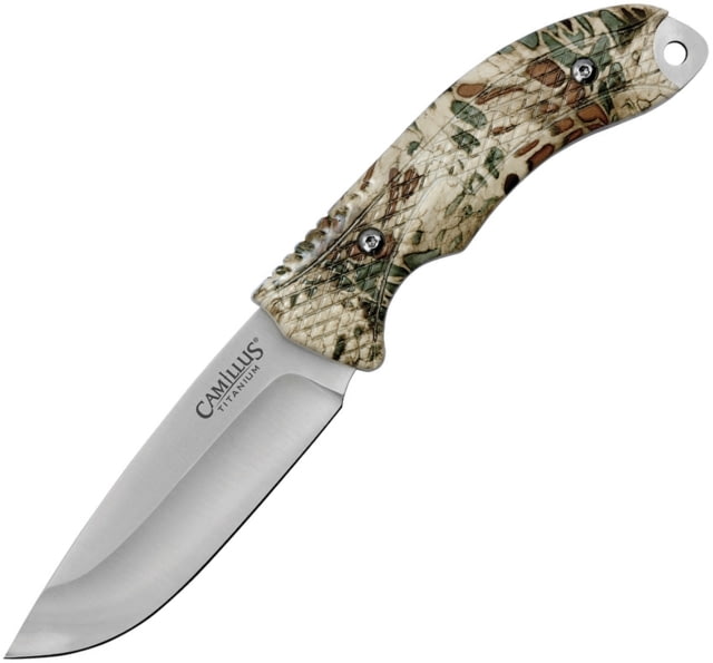 Camillus Knives Mask Fixed Blade Knife 9in Overall 4in Titanium Coated 420 SS Drop Point Prym1 Camo Handle Black Nylon Belt Sheath Prym1 camo - Camillus Knives