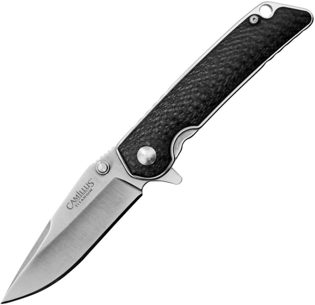 Camillus Knives TRC Linerlock Folding Knife 2.75in Titanium Coated Vg-10 SS Drop Point Carbon Fiber Handle Pocket Clip Thumb Stud Quick Launch Dual - Camillus Knives