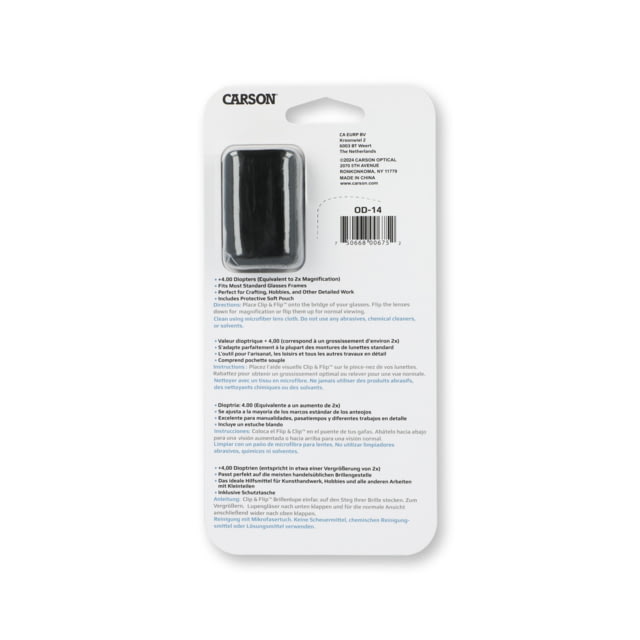 Carson Clip & Flip 2x Power +4.00 Diopter Clip-On Flip-Up Magnifying Lenses - Carson