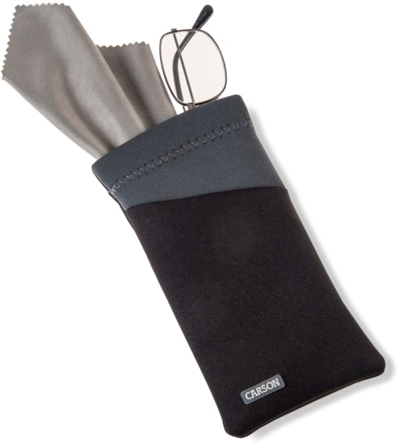 Carson Eyeglass Pouch w/Built-in Microfiber Cloth Black/Grey 6.7x7.6in - Carson