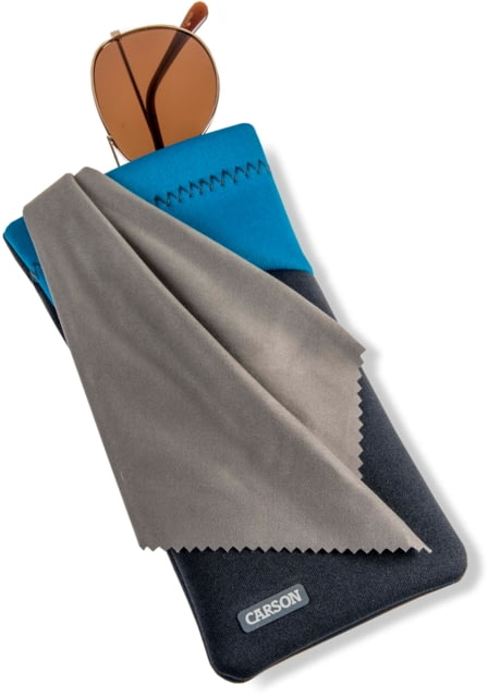 Carson Eyeglass Pouch w/Built-in Microfiber Cloth Grey/Blue 6.7x7.6in - Carson
