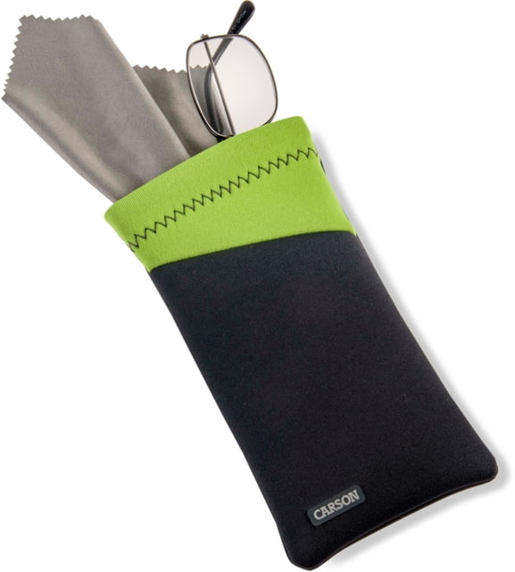 Carson Eyeglass Pouch w/Built-in Microfiber Cloth Grey/Green 6.7x7.6in - Carson