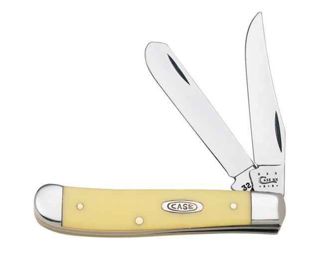 Case Yellow Synthetic CS Mini Trapper Folding Knife 2.7/2.75in Clip/Spey Carbon Steel Blades Yellow Synthetic Handle