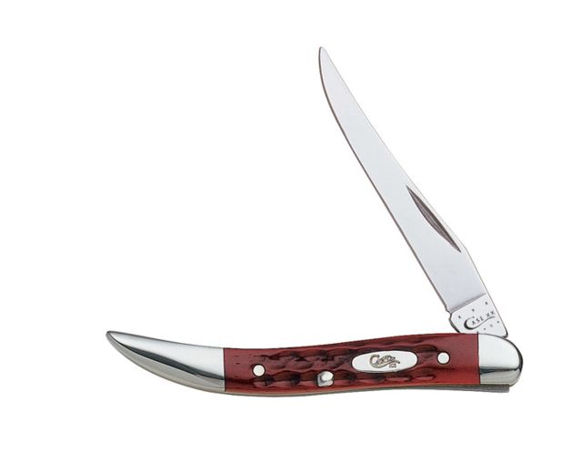 Case 610096 SS Pocket Worn Old Red Small Texas Toothpick Long Clip Blade Folding Knife Red Bone Handle