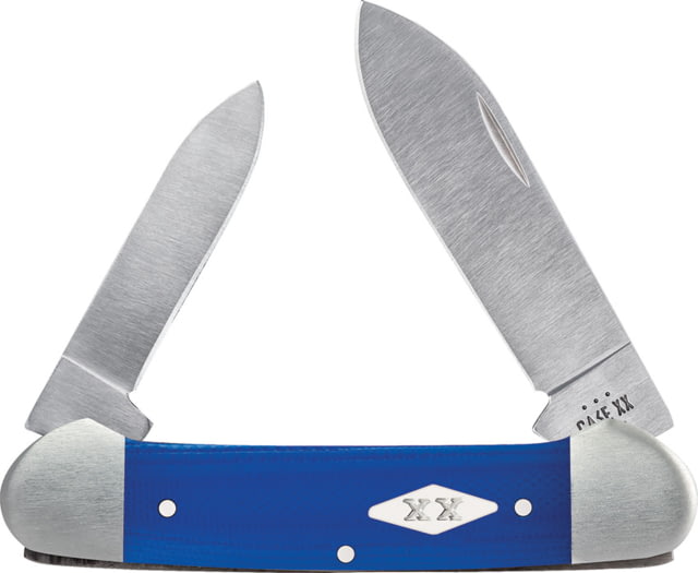 Case Canoe Blue G10 Folding Knife 3.63in Closed 2.6in/1.97in Satin Spear/Pen Blades Blue G10 Handle - Case
