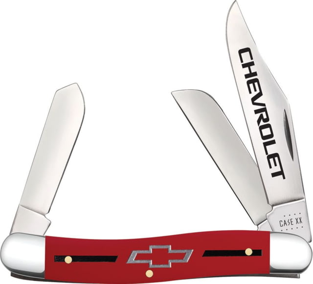 Case Chevrolet Stockman Folding Knife 3.88in Closed Mirror Clip/Sheepsfoot/Spey Blades Red Smooth Synthetic Handle - Case