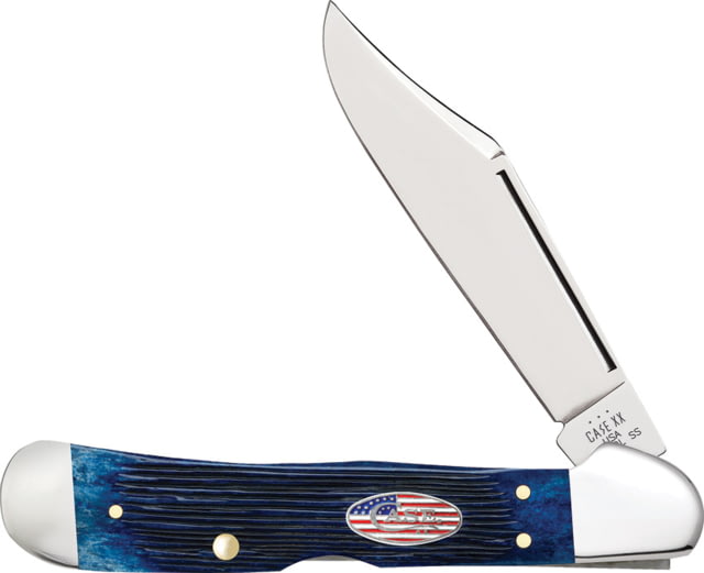 Case Copperlock Navy Blue Folding Knife 4.25in Closed Mirror Stainless Locking Clip Blade Navy Blue Barnboard Jigged Bone Handle - Case