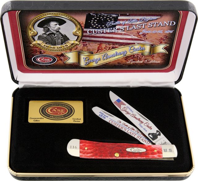 Case Custer's Last Stand Trapper Folding KnifeStainless SteelStandard EdgeMirror PolishRedPick Bone Handle - Case