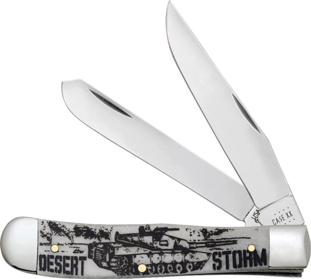 Case Desert Storm Trapper Nat Bone Folding Knife 4.13in Closed 3.24in/3.27in Mirror Clip/Spey Blades Natural Smooth Bone Handle - Case