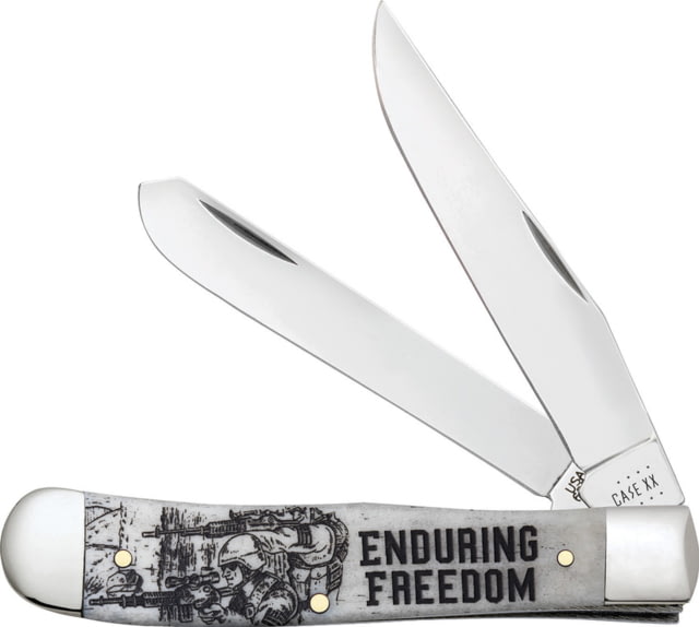 Case Enduring Freedom Trapper Bone Folding Knife 4.13in Closed 3.24in/3.27in Mirror Clip/Spey Blades Natural Smooth Bone Handle - Case