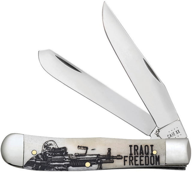 Case Iraqi Freedom Trapper Nat Bone Folding Knife 4.13in Closed 3.24in/3.27in Mirror Clip/Spey Blades Natural Smooth Bone Handle - Case