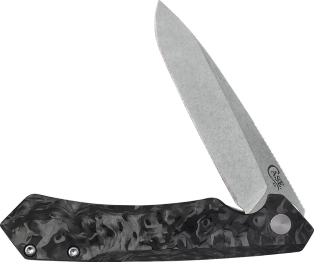 Case Kinzua Black CF Folding Knife 4.75in Closed 3.75in Stonewash S35VN SS Blade Marbled Carbon Fiber Handle w/ Black Aluminum Back Handle - Case