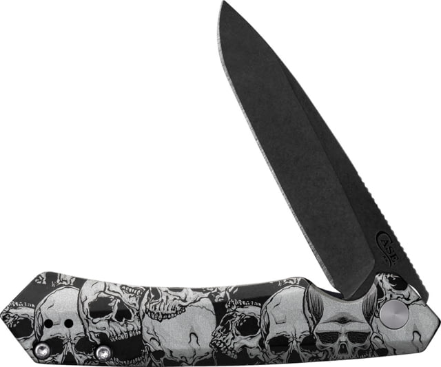 Case Kinzua Folding Knife 4.75in Closed S35VN 3.35in Black Stonewash Spear Point Blade Black Aluminum Handle Skull Handle Artwork - Case