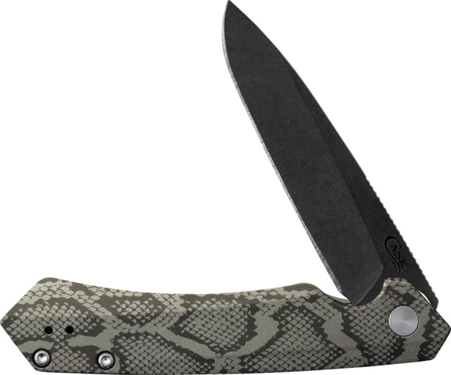Case Snakeskin Pattern Kinzua Folding Knife 4.75in Closed 3.35in S35VN Black Stonewash Spear Point Blade OD Green Anodized Aluminum Handle - Case