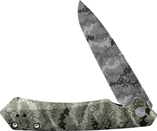Case Digital Camo Kinzua Folding Knife 4.75in Closed 3.35in S35VN Digital Camo Spear Point Blade OD Green Anodized Aluminum Handle - Case
