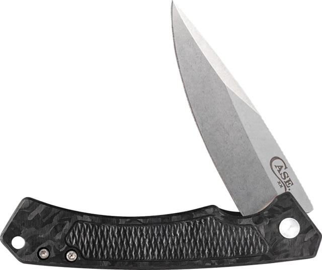 Case Marilla Black Folding Knife 4.75in Closed 3.75in Stonewash S35VN Stainless Steel Blade Marbled Carbon Fiber Handle w/ Black Aluminum Back Handle - Case