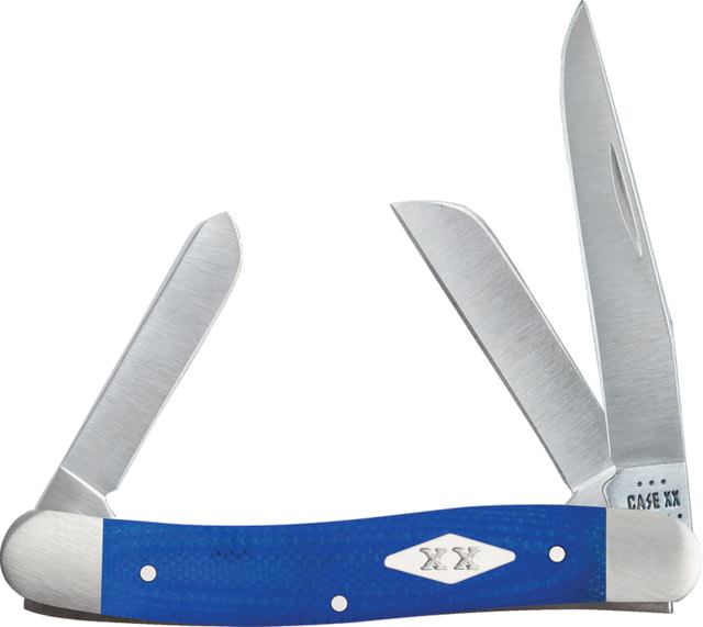Case Md Stockman Blue G10 Folding Knife 3.63in Closed Satin Clip/Sheepsfoot/Spey Blades Blue G10 Handle - Case