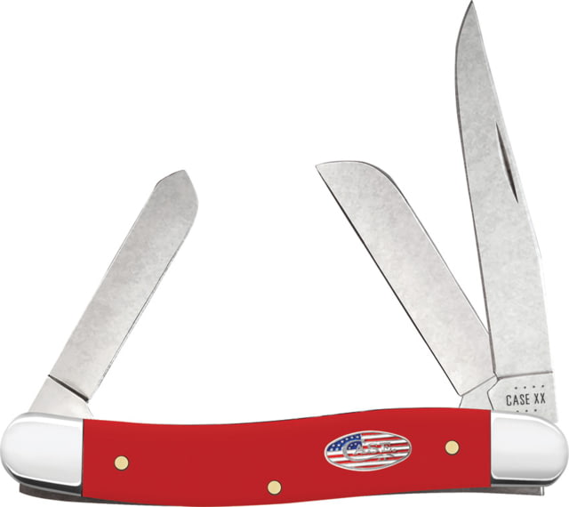 Case Medium Stockman American Workman Folding Knife 3.63in Closed Carbon Steel Stonewash Clip/Sheepsfoot/Spey Blades Red Smooth Synthetic Handle - Case