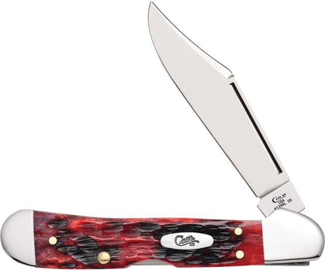 Case Mini Copperlock Crimson Peach Folding Knife Mirror finish stainless locking clip blade Crimson peach seed jigged bone handle - Case