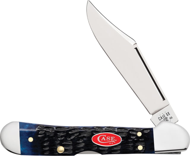 Case Mini Copperlock Navy Bone Folding Knife 3.63in Closed 2.72in SS Mirror Locking Clip Blade Navy Blue Jigged Bone Handle - Case