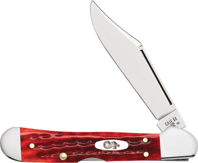 Case Mini Copperlock Red Pocket Worn Folding Knife 3.63in Closed 2.72in SS Mirror Locking Clip Blade Pocket Worn Red Jigged Bone Handle - Case