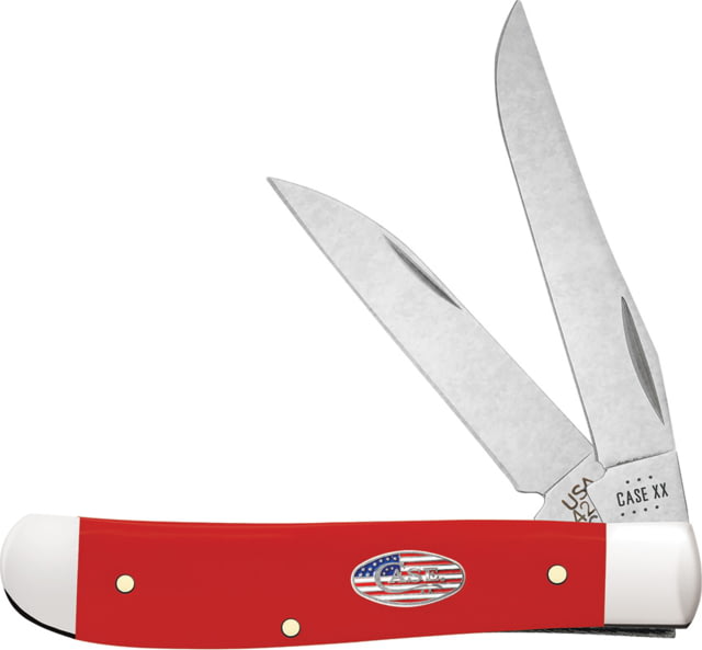 Case Mini Trapper American Workman Folding Knife 3.5in Closed Carbon Steel Stonewash Clip/Wharncliffe Blades Red Smooth Synthetic Handle - Case