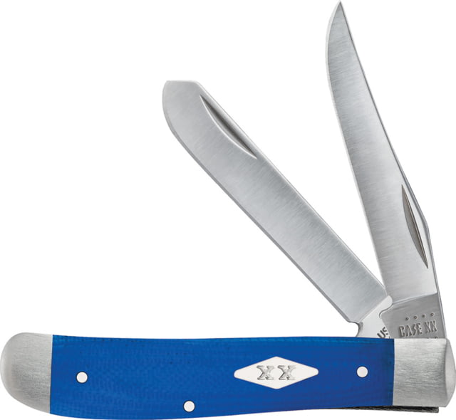 Case Mini Trapper Blue G10 Folding Knife 3.5in Closed Satin Clip/Spey Blades Blue G10 Handle - Case