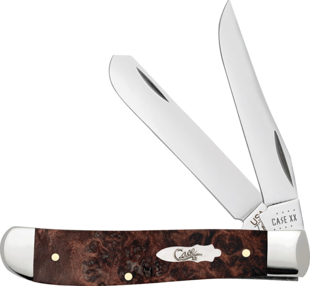 Case Mini Trapper Burl Wood Folding Knife 3.5in Closed Mirror Clip/Spey Blades Maple Burl Wood Handle - Case