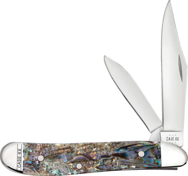 Case Peanut Abalone Folding Knife 2.88in Closed 2.1in/1.53in Mirror Clip/Pen Blades Abalone Handle - Case