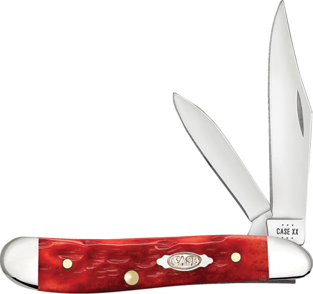 Case Peanut Dark Red Bone Folding Knife 2.88in Closed Mirror Carbon Steel Clip/Pen Blades Dark Red Jigged Bone Handle - Case