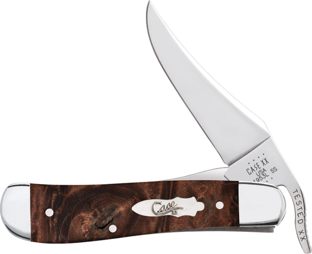 Case Russlock Maple Burl Folding Knife 4.25in Closed Mirror Clip Blade Brown Maple Burl Wood Handle - Case