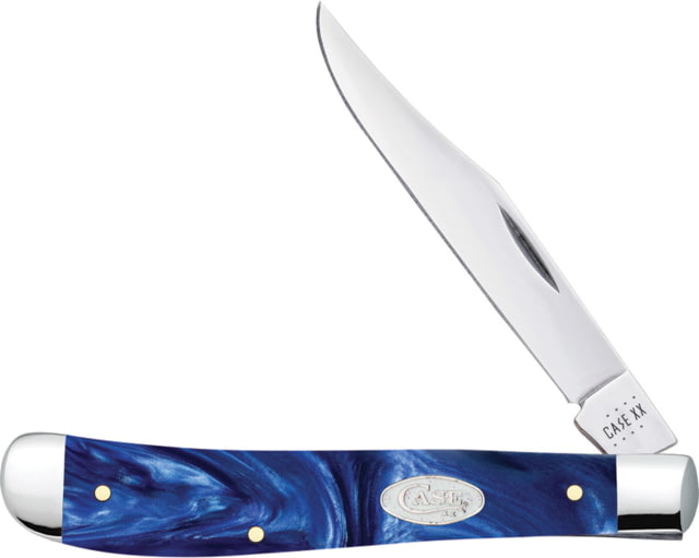 Case Slimline Trapper Blue Pearl Folding Knife 4.13in Closed Mirror Clip Blade Blue Pearl Smooth Kirinite Handle - Case