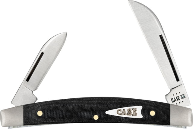 Case Small Congress Black Micarta Folding Knife 3.13in Closed 1.86in/1.37in SS Satin Sheepsfoot/Pen Blades Black Smooth Micarta Handle - Case
