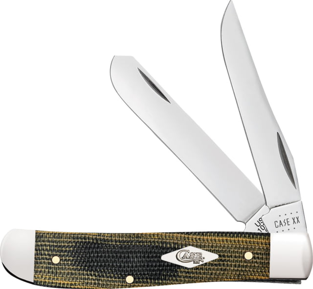 Case Smooth Black/Green/Natural Folding Knife 3.5in Closed Mirror Stainless Clip/Spey Blades Black Green/Natural Canvas Micarta Handle - Case