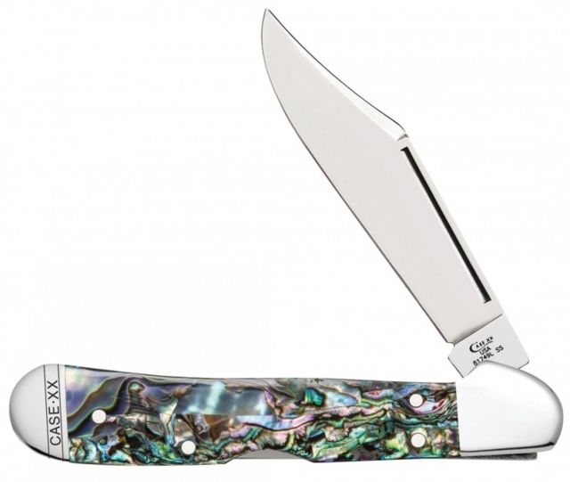 Case Abalone Mini CopperLock Folding Knive Surgical Steel Locking Clip Blade Abalone Handle 3.625in Closed - Case