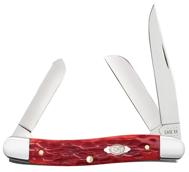 Case Medium Stockman Folding Knife 3.25 in Chrome Vanadium Steel Dark Red Bone Peach Seed Jig Handle