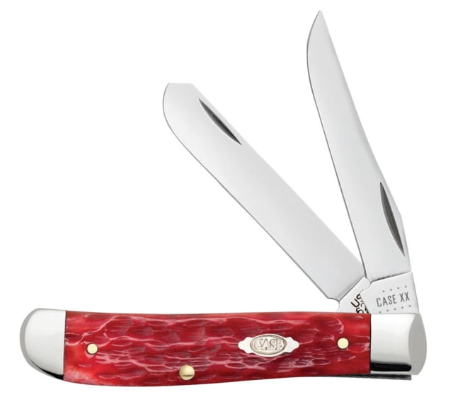 Case Mini Trapper Folding Knife 3.5 in Chrome Vanadium Steel Dark Red Bone Peach Seed Jig Handle - Case