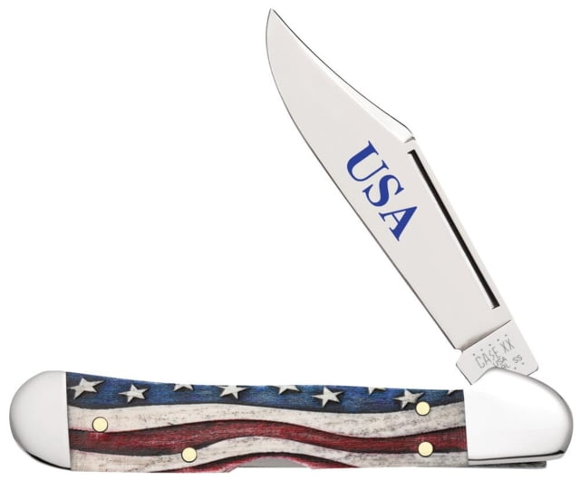 Case Star Spangled Series CopperLock Folding Knife 3.63 in Tru-Sharp Surgical Steel Embellished Smooth Natural Bone Handle - Case