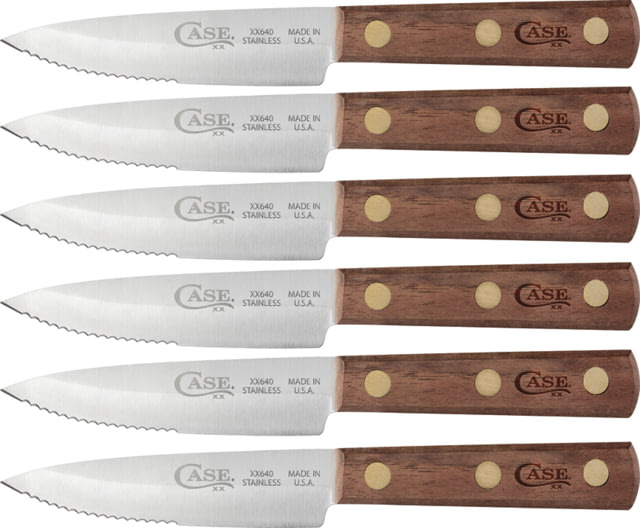 Case 6-Piece Walnut Steak Knife Set 7.75in Overall SS 3.25in Satin Partially Serrated Blade Walnut Handle - Case Knives