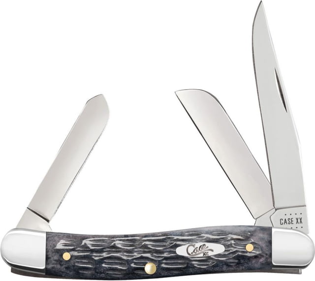 Case Stockman Crandall Gray Folding Knife 3.63in Closed Carbon Steel Mirror Clip/Sheepsfoot/Spey Blades Pocket Worn Gray Crandall Jigged Bone Handle - Case