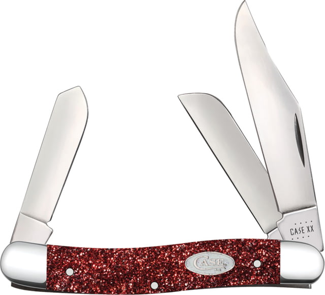 Case Stockman Ruby Stardust Folding Knife 3.88in Closed Mirror Clip/Sheepsfoot/Spey Blades Ruby Stardust Kirinite Handle - Case