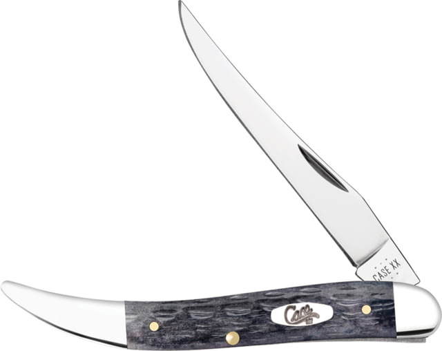 Case Toothpick Gray Crandall Bone Folding Knife 4.25in Closed Carbon Steel Mirror Long Clip Blade Pocket Worn Crandall Gray Jigged Bone Handle - Case