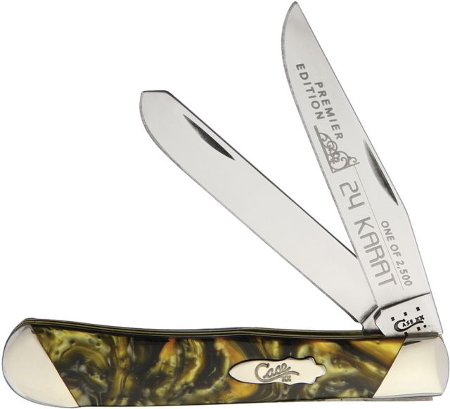 Case Trapper 24 Karat Folding KnifeStainless SteelClip and Spey24 KaratCorelon Handle - Case