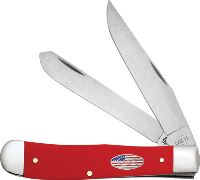 Case Trapper American Workman Folding Knife 4.13in Closed 3.2in/3.3in Carbon Steel Stonewash Clip/Spey Blades Red Smooth Synthetic Handle - Case