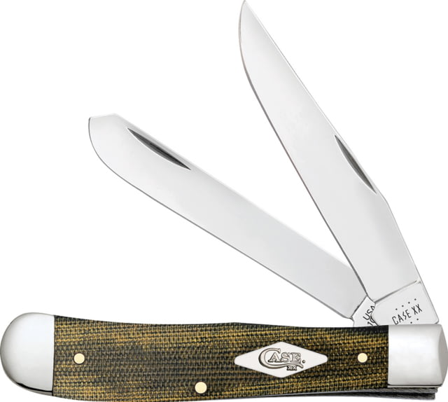 Case Trapper Black/Green/Natural Folding Knife 4.13in Closed Mirror Stainless Clip/Spey Blades Black Green/Natural Canvas Micarta Handle - Case